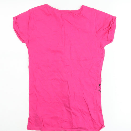 Cherokee Girls Pink Cat Graphic T-Shirt 12-13 Years Cotton Scoop Neck