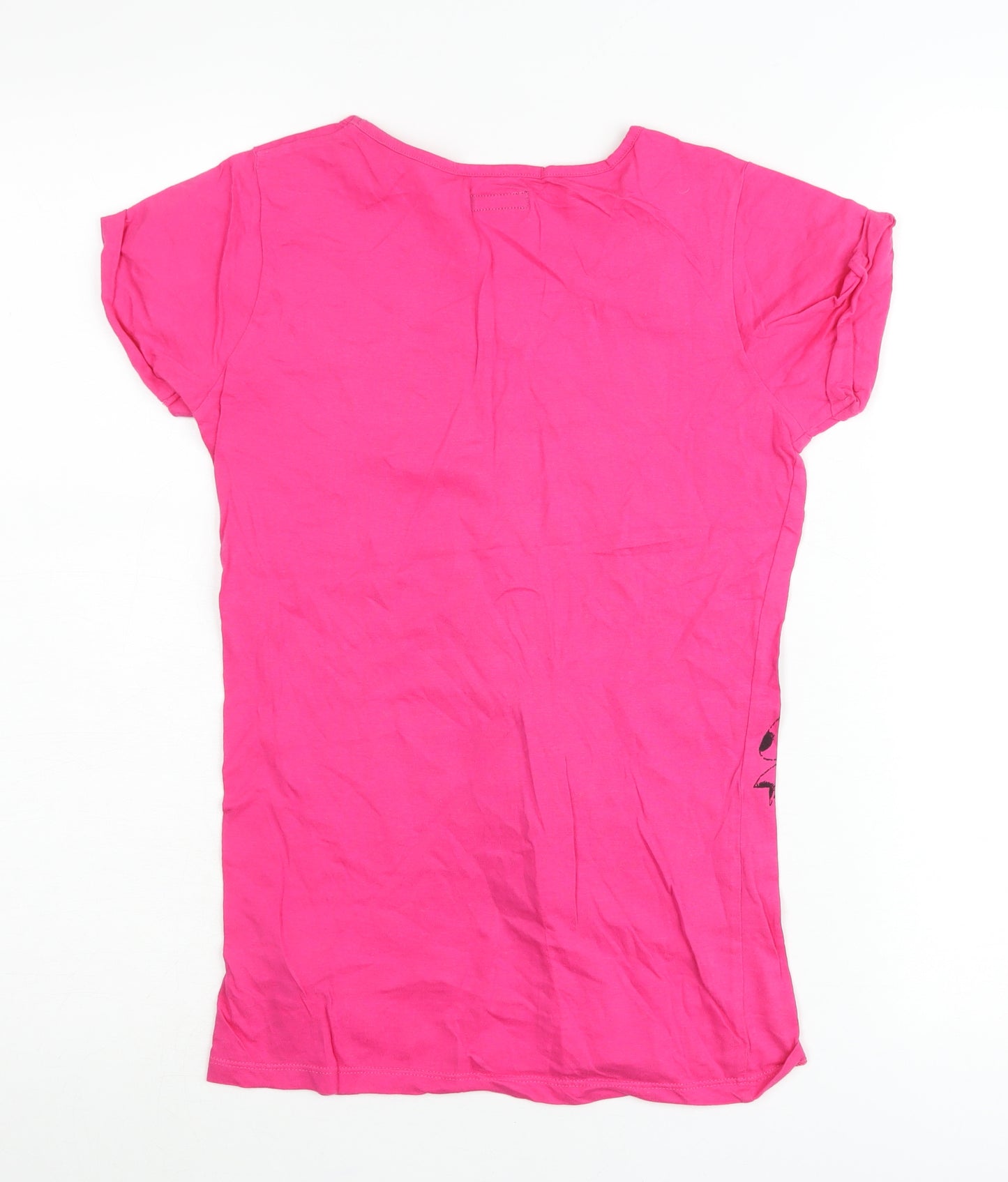 Cherokee Girls Pink Cat Graphic T-Shirt 12-13 Years Cotton Scoop Neck