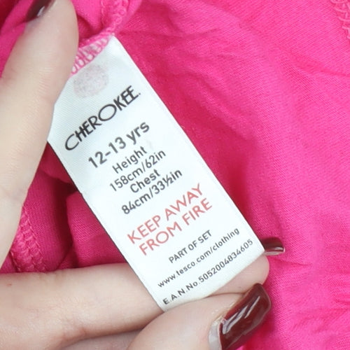 Cherokee Girls Pink Cat Graphic T-Shirt 12-13 Years Cotton Scoop Neck