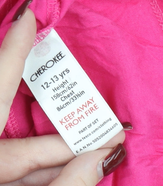 Cherokee Girls Pink Cat Graphic T-Shirt 12-13 Years Cotton Scoop Neck