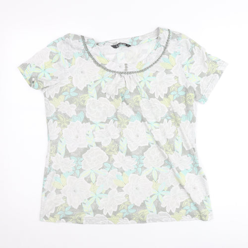 Bonmarché Womens Multicoloured Floral T-Shirt Size 14 Short Sleeve Scoop Neck