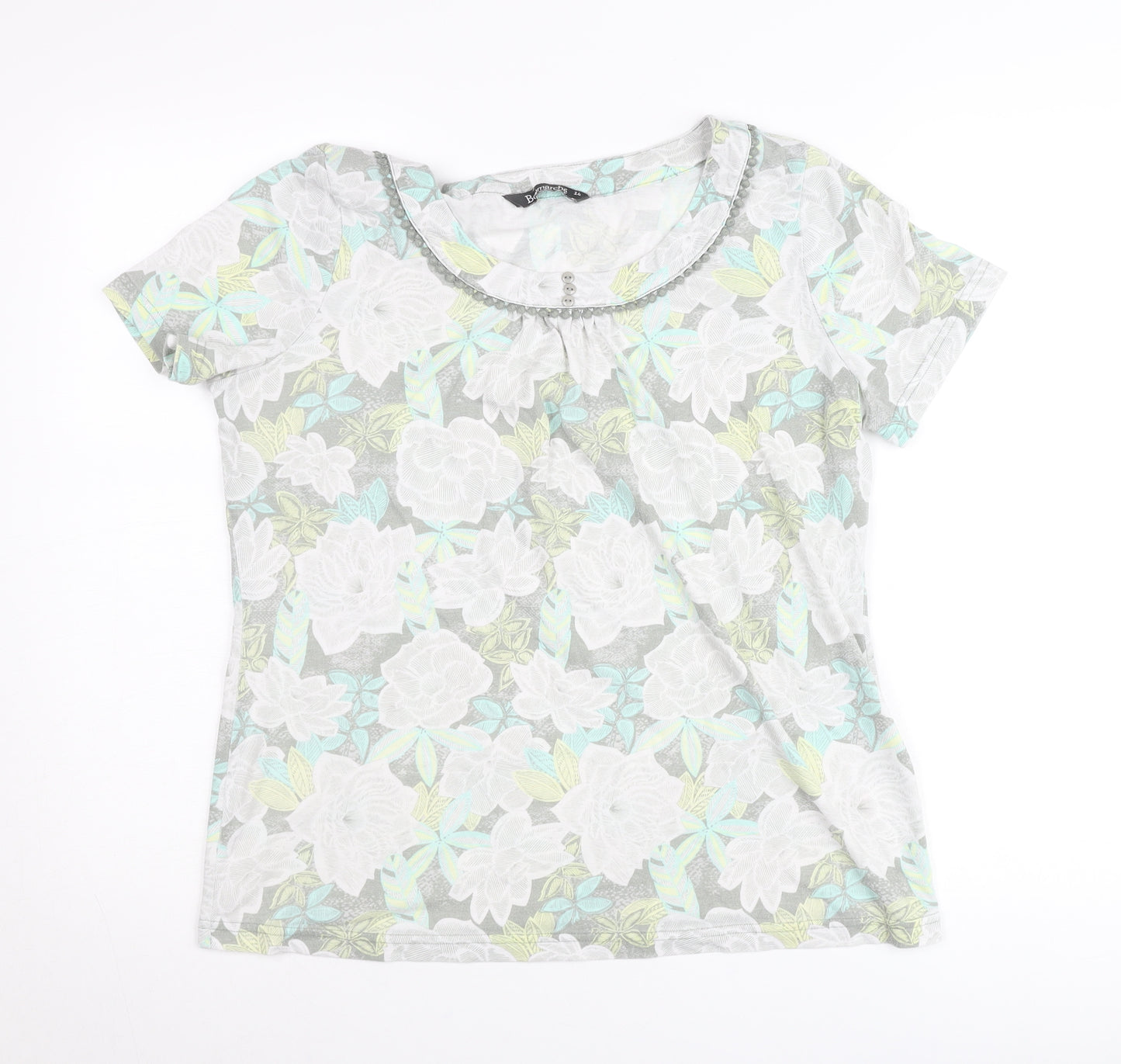 Bonmarché Womens Multicoloured Floral T-Shirt Size 14 Short Sleeve Scoop Neck