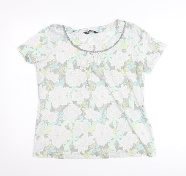 Bonmarché Womens Multicoloured Floral T-Shirt Size 14 Short Sleeve Scoop Neck