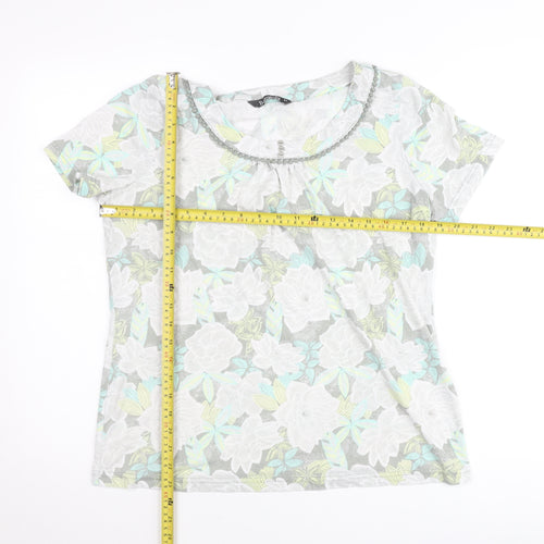 Bonmarché Womens Multicoloured Floral T-Shirt Size 14 Short Sleeve Scoop Neck