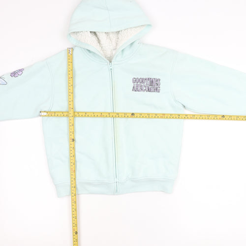 Anko Girls Blue Hooded Jacket Age 10 Lined Full Zip Embroidered Casual