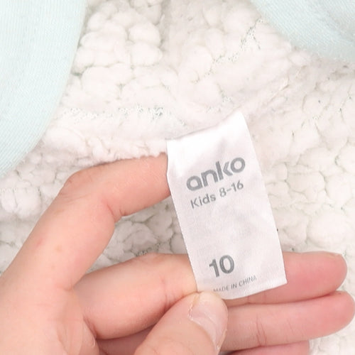Anko Girls Blue Hooded Jacket Age 10 Lined Full Zip Embroidered Casual
