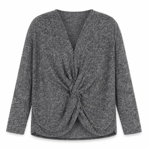 Boohoo Women’s Grey Wrap Knotted Blouse Size 8 Long Sleeve