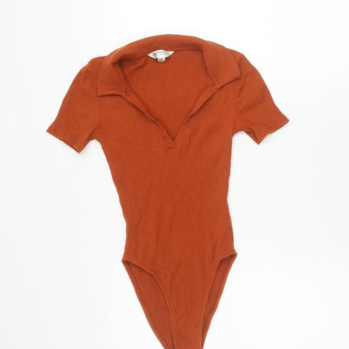 Miss Selfridge Women’s Brown Ribbed Slim Fit V-Neck Bodysuit Top Size 4