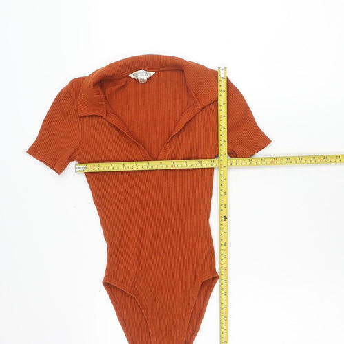 Miss Selfridge Women’s Brown Ribbed Slim Fit V-Neck Bodysuit Top Size 4