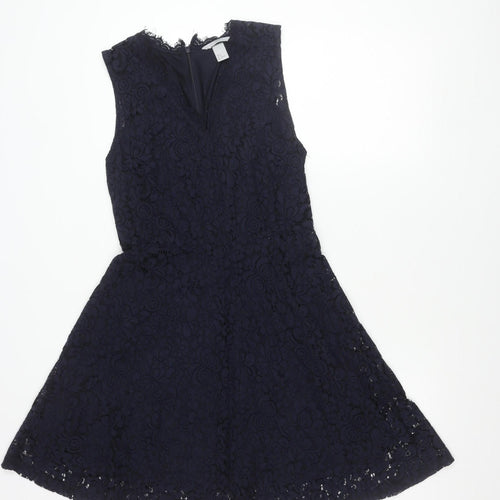 H&M Women’s Blue Lace A-Line Cocktail Dress Size 12 Sleeveless