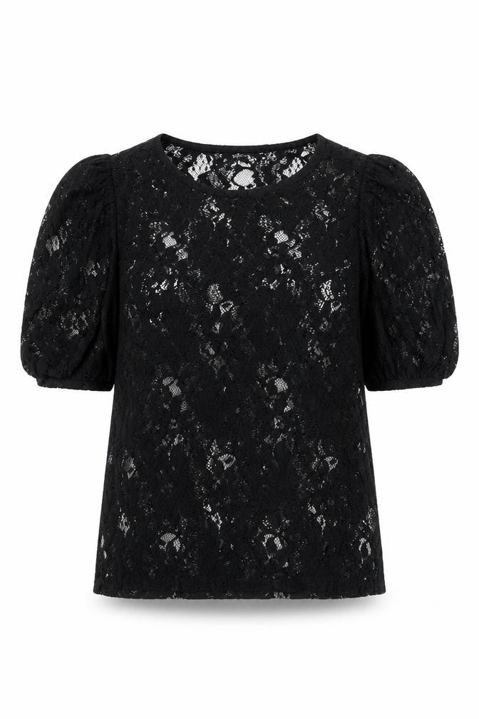 Front view of RESERVED Women’s Black Lace Puff Sleeve Blouse, size L