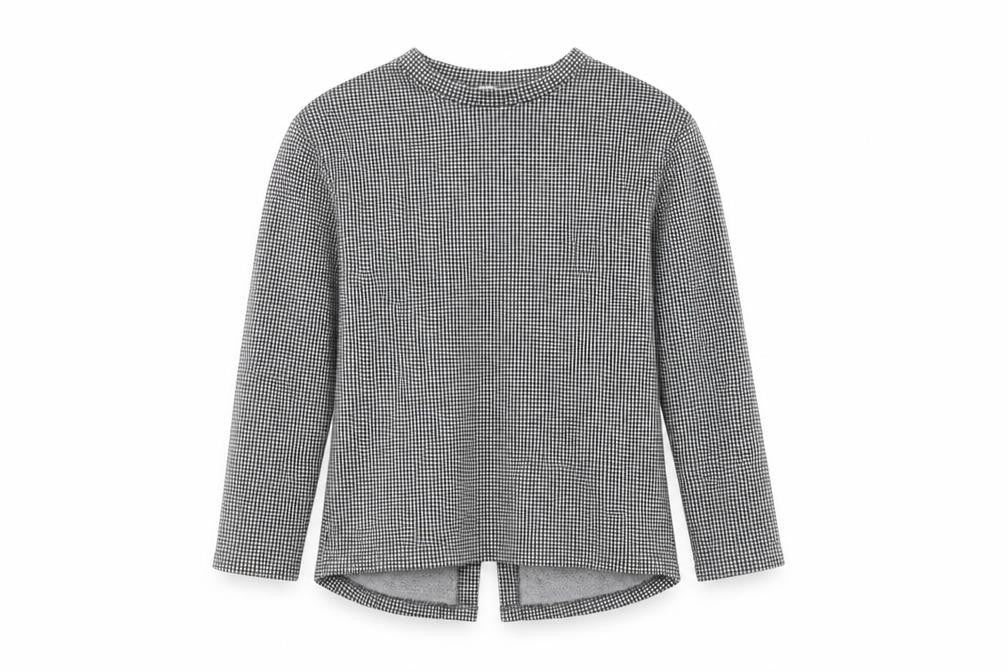 Front view of Zara Trafaluc women’s black check button-up long sleeve top, size UK 8