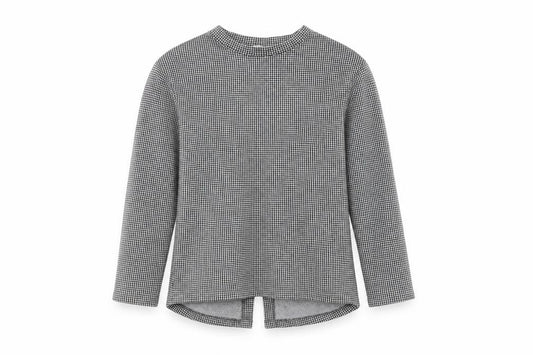Front view of Zara Trafaluc women’s black check button-up long sleeve top, size UK 8