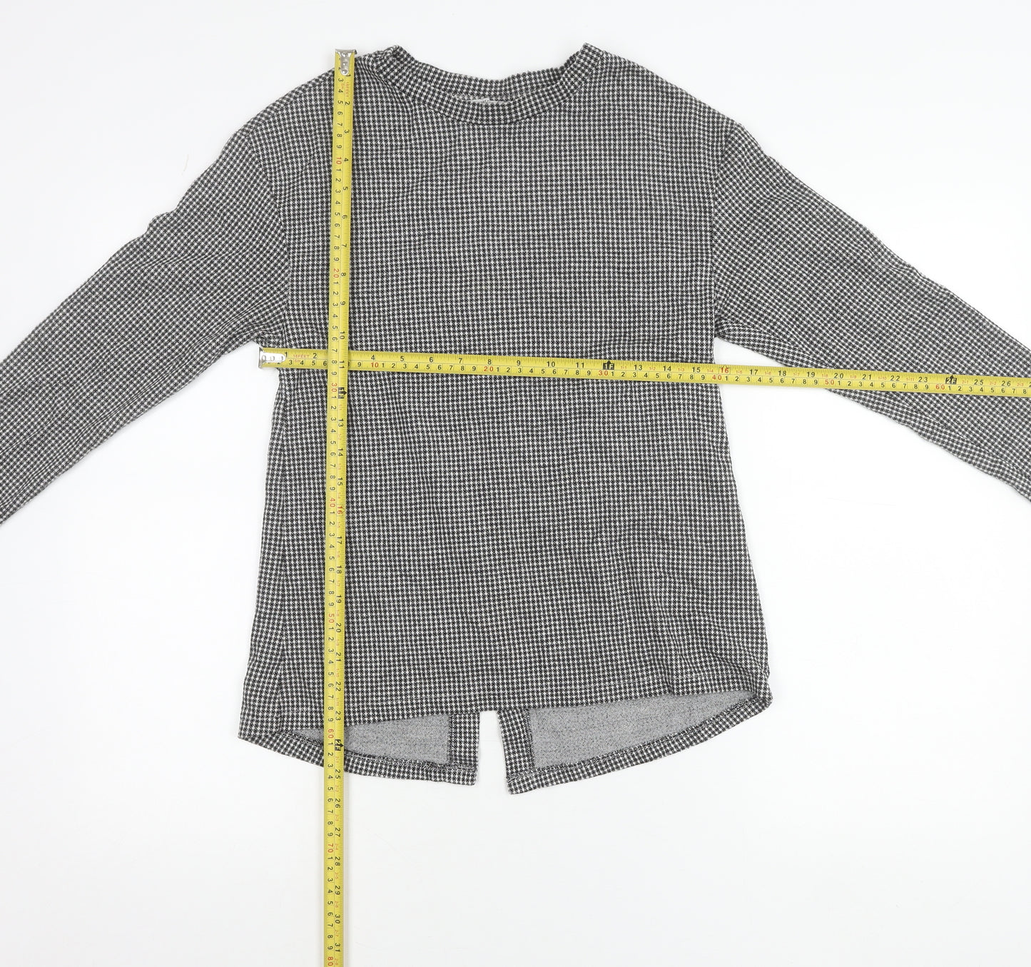 Zara Trafaluc Womens Black Check Button-Up Long Sleeve Top Size 8