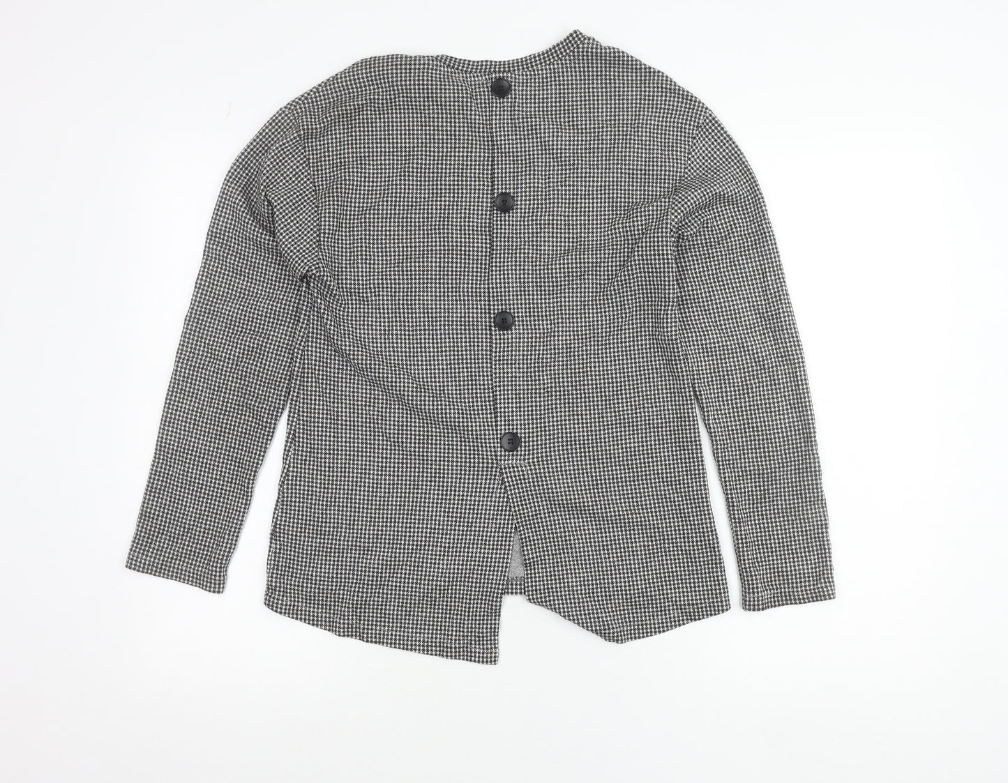 Zara Trafaluc Womens Black Check Button-Up Long Sleeve Top Size 8