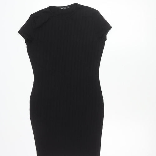 Boohoo Women Black Size 10 Bodycon Short Sleeve Knee Length Dress