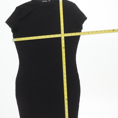 Boohoo Women Black Size 10 Bodycon Short Sleeve Knee Length Dress