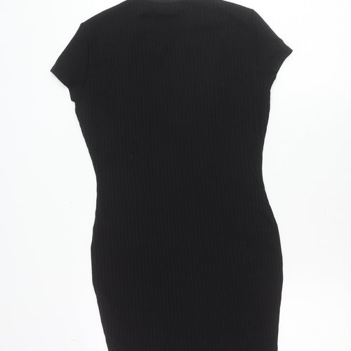 Boohoo Women Black Size 10 Bodycon Short Sleeve Knee Length Dress