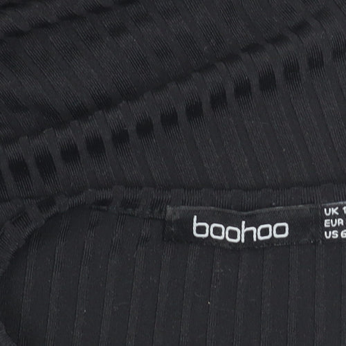 Boohoo Women Black Size 10 Bodycon Short Sleeve Knee Length Dress