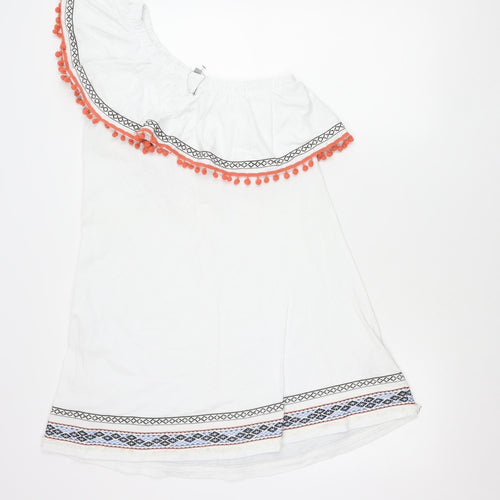 ASOS Womens White Off Shoulder Shift Dress Size 12 Embroidered Summer Boho