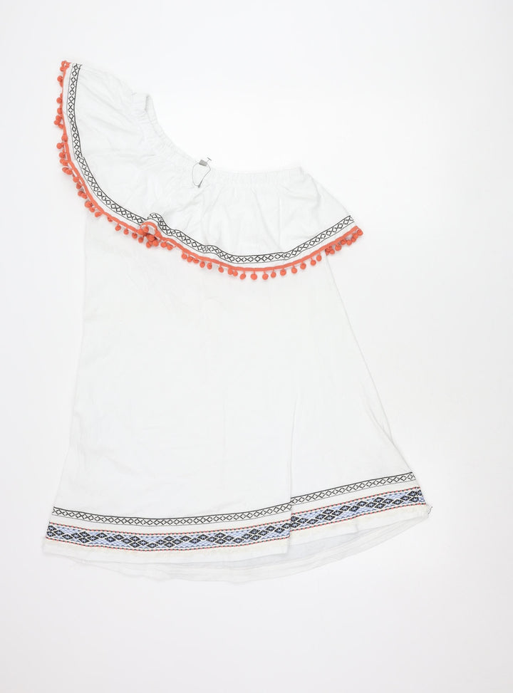 ASOS Womens White Off Shoulder Shift Dress Size 12 Embroidered Summer Boho