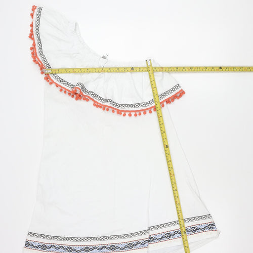 ASOS Womens White Off Shoulder Shift Dress Size 12 Embroidered Summer Boho
