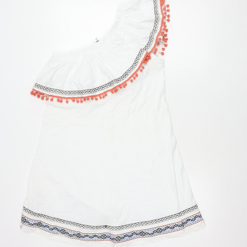 ASOS Womens White Off Shoulder Shift Dress Size 12 Embroidered Summer Boho