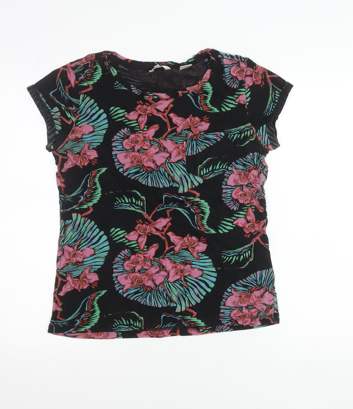Levi's Women's Black Multicoloured Floral Cotton T-Shirt Dress M