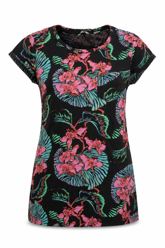 Front view of Levi's Women's Black Multicoloured Floral Cotton T-Shirt Dress M