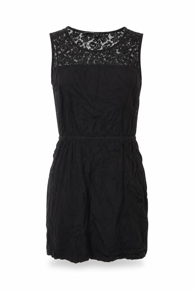 Front view of Vero Moda women’s black lace chiffon tunic blouse, size M