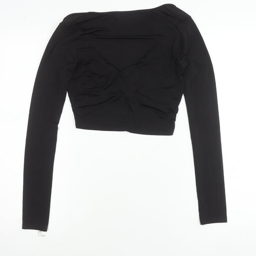 PrettyLittleThing Women’s Black Cropped V-Neck Long Sleeve Blouse Size 8
