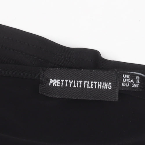 PrettyLittleThing Women’s Black Cropped V-Neck Long Sleeve Blouse Size 8