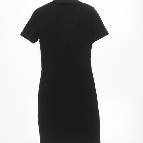 Zara Women Black S Bodycon Collared V-Neck Short Sleeve Dress