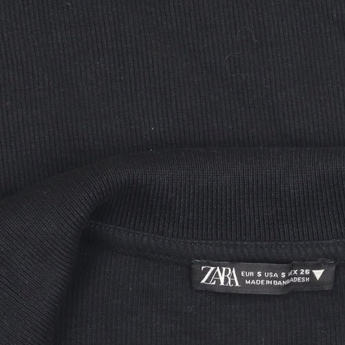 Zara Women Black S Bodycon Collared V-Neck Short Sleeve Dress