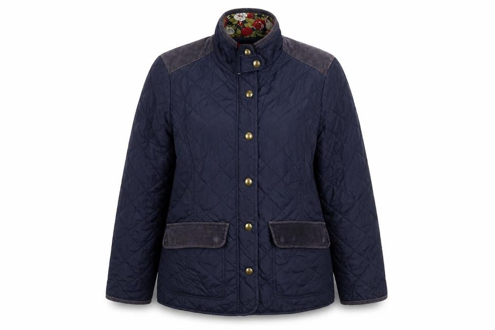 Front view of Avenue Women’s Blue Quilted Mid-Length Jacket L Cotton Lined