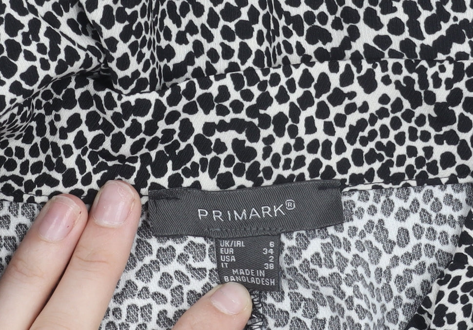 Primark Womens Black Animal Print A-Line Skirt Size 6 Knee Length