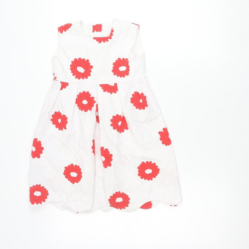 Baby Giro Girls White Red Floral A-Line Sleeveless Dress Size 5 Years