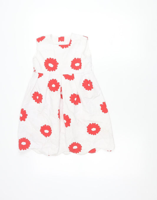 Baby Giro Girls White Red Floral A-Line Sleeveless Dress Size 5 Years