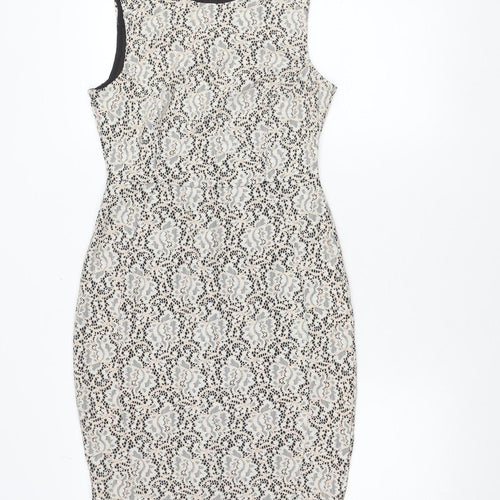 Warehouse Women’s Beige Black Lace Sheath Dress UK 10 Sleeveless