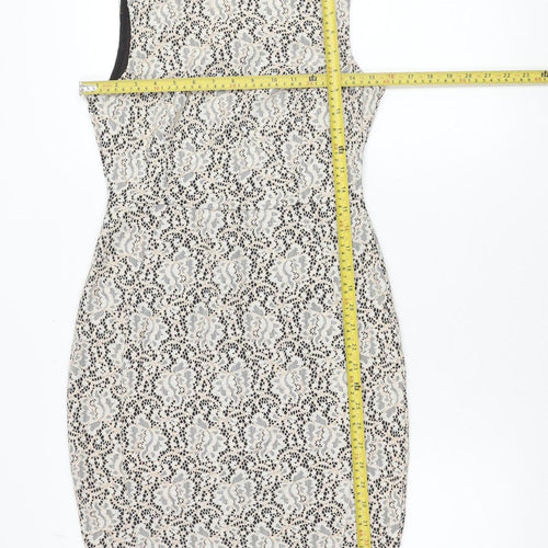 Warehouse Women’s Beige Black Lace Sheath Dress UK 10 Sleeveless