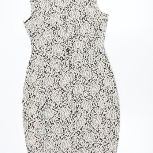 Warehouse Women’s Beige Black Lace Sheath Dress UK 10 Sleeveless
