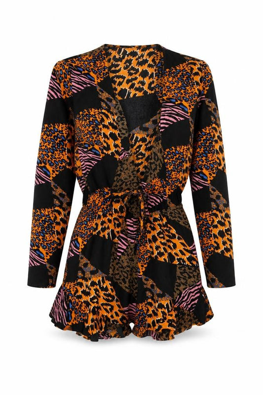 Front view of Glamorous Women Multicoloured Animal Print Jumpsuit UK 6 V-Neck