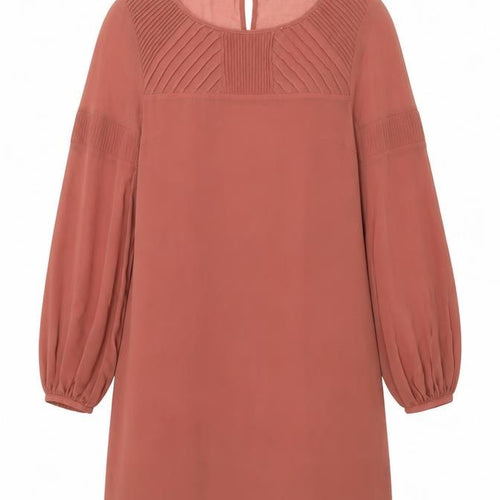 Warehouse Women’s Brown Shift Dress Size 12 Puff Sleeve Pleated