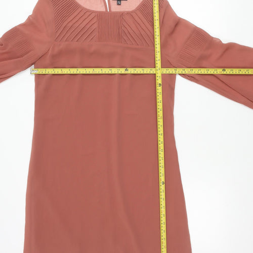 Warehouse Women’s Brown Shift Dress Size 12 Puff Sleeve Pleated
