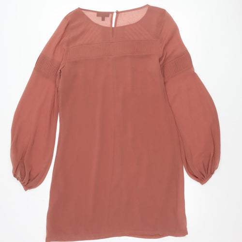 Warehouse Women’s Brown Shift Dress Size 12 Puff Sleeve Pleated