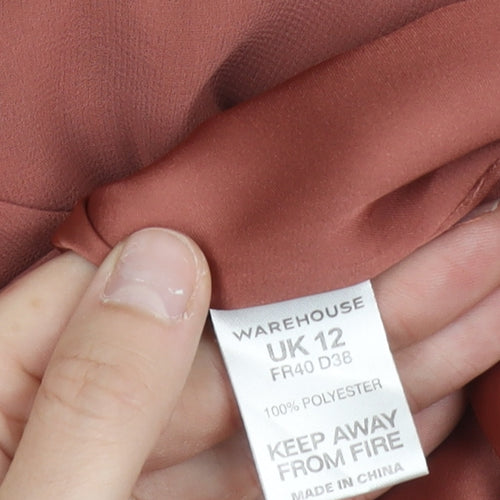 Warehouse Women’s Brown Shift Dress Size 12 Puff Sleeve Pleated