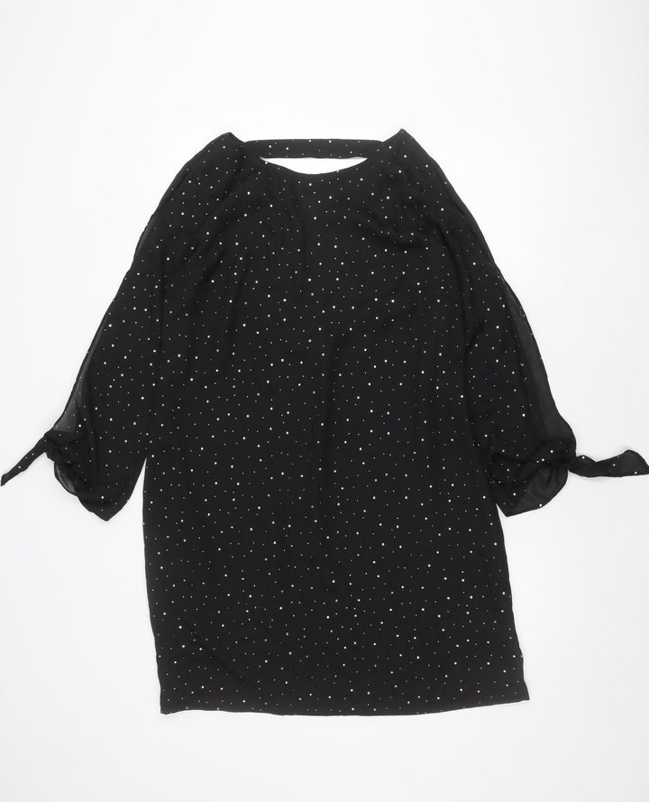 Next Women Black Size 14 Shift Dress Studded Asymmetric Long Sleeve