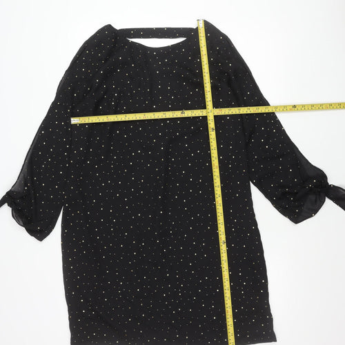 Next Women Black Size 14 Shift Dress Studded Asymmetric Long Sleeve