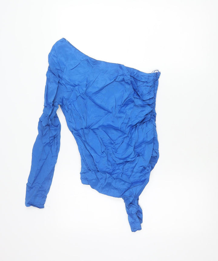 Zara Women’s Blue One Shoulder Wrap Blouse Size L Polyester