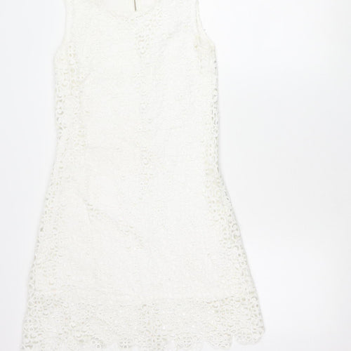 Quiz Women’s White Lace Sheath Knee Length Dress Size 8 Sleeveless
